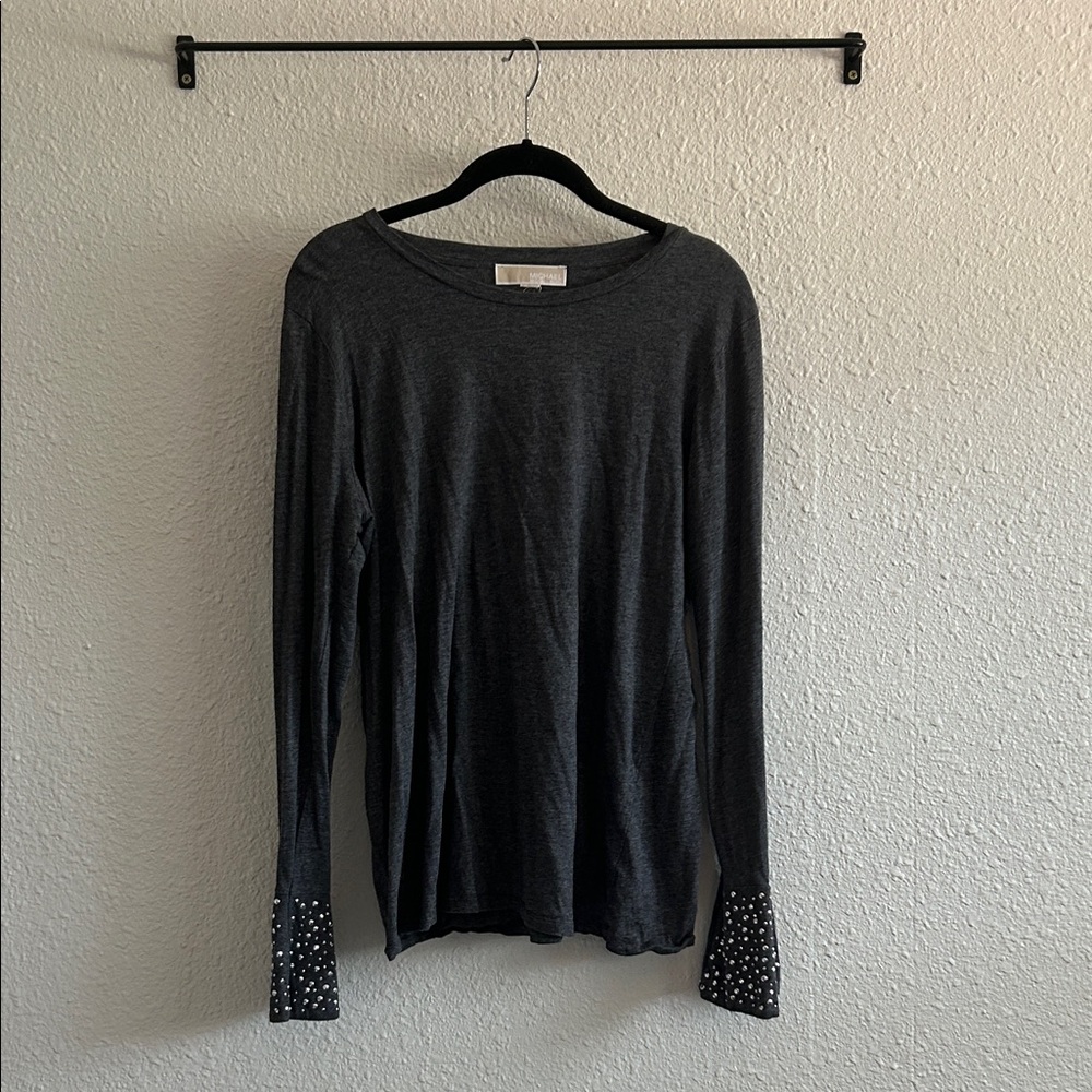 Michael Kors Dark Gray Long Sleeve Top with Studded Cuffs